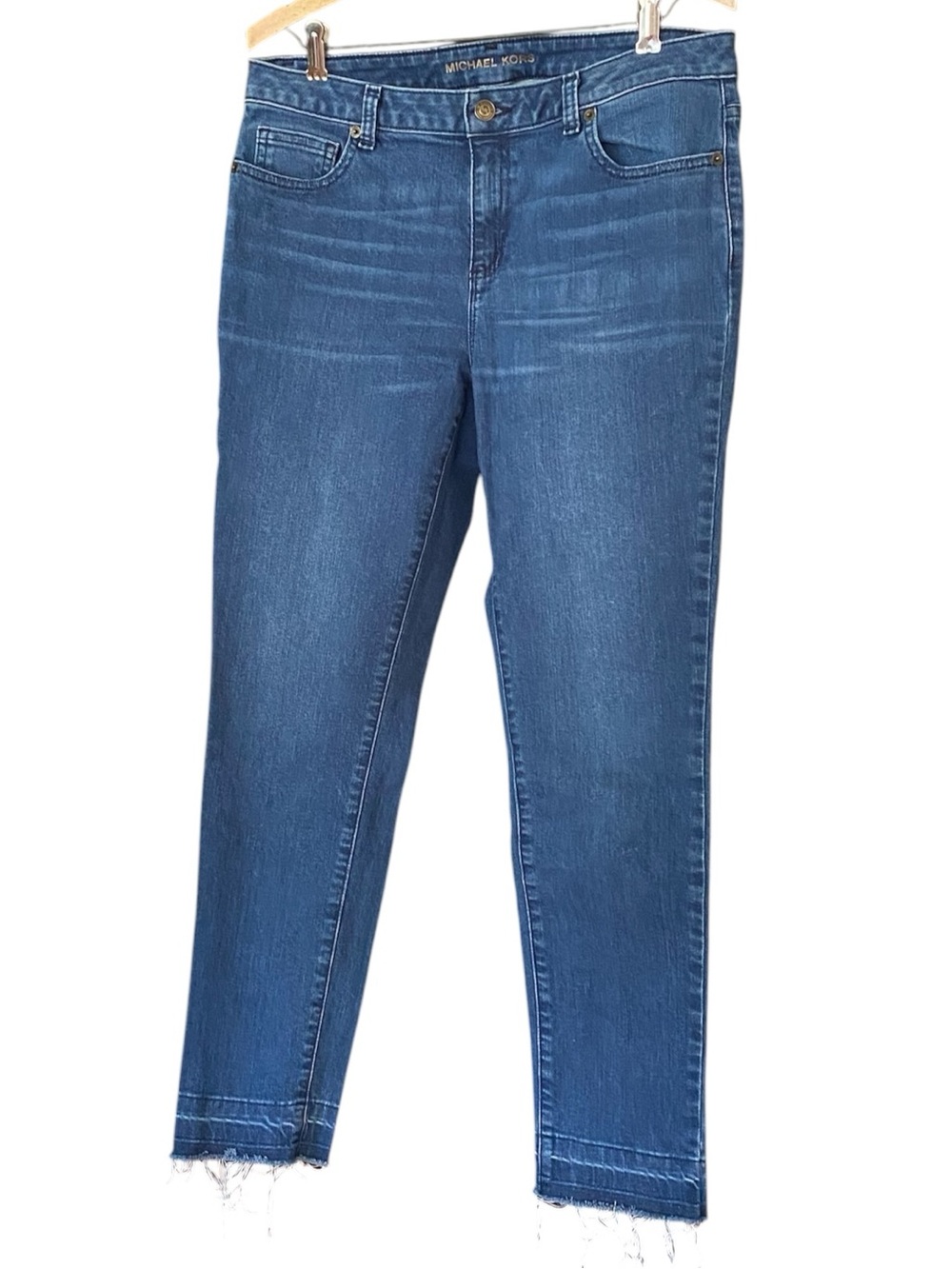 Michael Kors Izzy Skinny Raw Hem Cropped Blue Jeans Sz. 8 (Oversized)